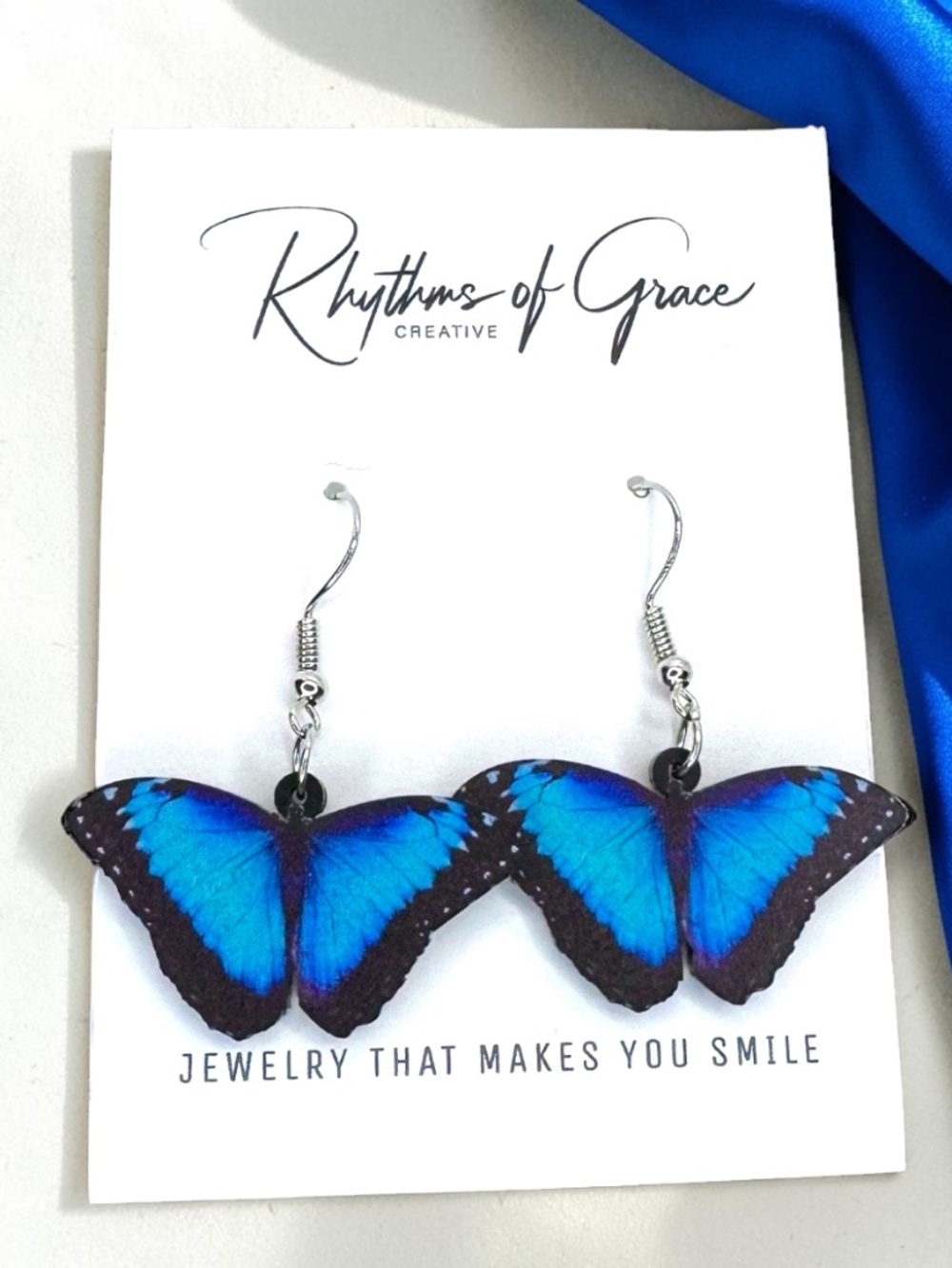 Blue Butterfly Dangle Earrings Acrylic Drop Lightweight Feminine Jewelry Gift